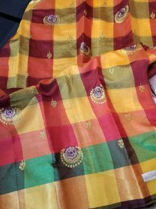 New Embroidered Checkered Saree