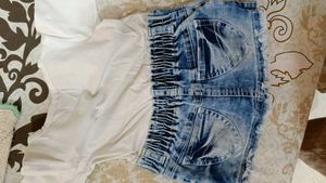 Denim Dress with Floral Accent