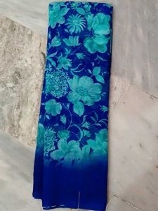 Blue Floral Chiffon Saree