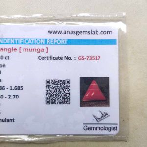 5.40 CTS. Red Italian Triangular Coral Gemstone