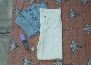 Kraus White High-Rise Mini Flare Jeans