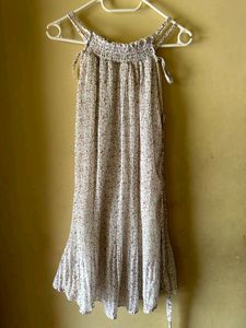 Short Ruffled White Floral Dress Sleeveless