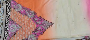 Pink orange light yellow shade saree with lace Patti With Blouse