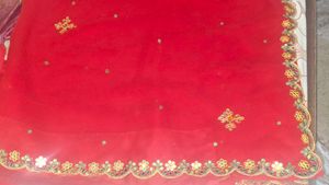 Red Embroidered Saree With Blouse