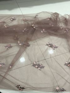 Mauve Colored Embroidered Net Fabric
