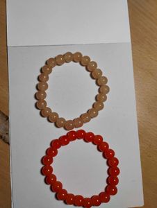 2 Beaded Bracelets, Orange And Tan