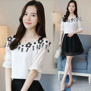 Trending Embroidery Stylish White Top Off Shoulder