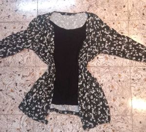 Floral Cardigan style Black Tank Top