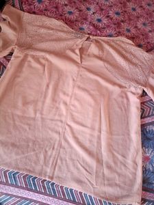 Beige Top With Net Lace Sleeves