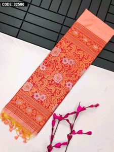 *Tussar silk saree with zari weaving work*