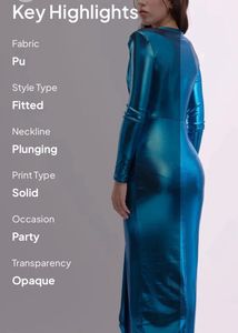 Dark Blue Metallic Plunging Neck Dress
