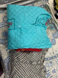 Pack Of Two Teal & Grey Embellished Kurti Set