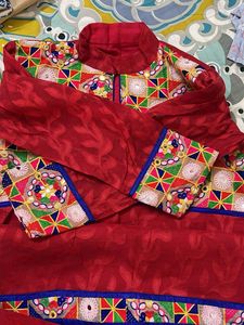 Kota Red With  Patch Attached Kurta