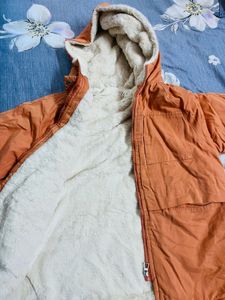 Peach Korean Winter Jacket With Fur