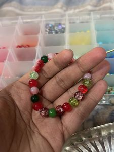 Christmas crackle Beaded Bracelet