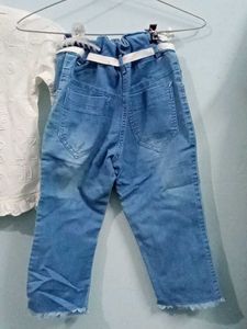 Cute Girls Clothing Set white shirt blue denim jea