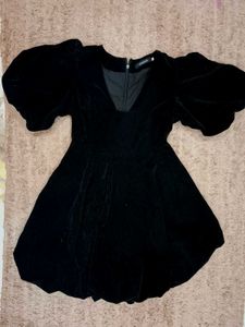 Black Puff Sleeve Mini Dress