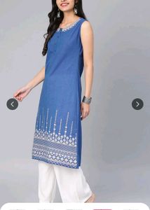 Blue Printed Kurta With Shrug