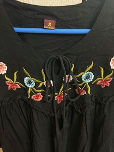 Black Embroidery Boho Top