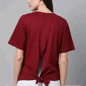 Burgundy Graphic Print styled back T-shirt