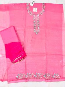 Pink Embroidered Dress Material