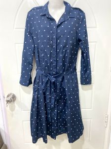 blue polka dot shirt dress