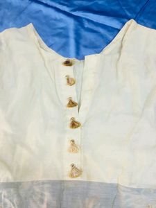 Off White With Navy Blue Printed Kurta