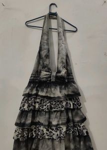 Y2K Vintage Halter Ruffled Leopard Print Dress