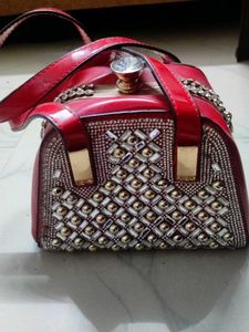 Red Embellished Handbag