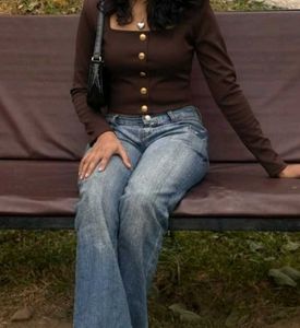 Brown Long Sleeve Crop Top