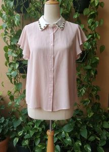 Pink Blouse w/ Embellished Collar