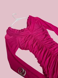 Ruched Long Sleeve Rosy Pink Dress