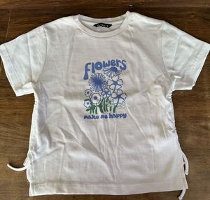 Zudio White Flower Printed Ribbed Top