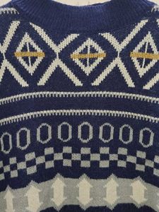 Stylish Patterned Knit Sweater_Navy Blue