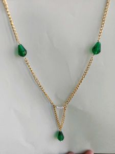 Handmade Gold &amp; Emerald Green Beaded Necklace