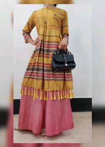 Yellow Design Dress Multiple wear. Size : M