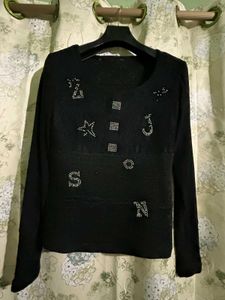 Embellished Black Long Sleeve Top