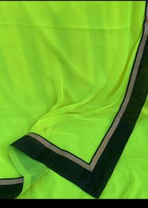 Elegant Neon Green Saree, Black Border