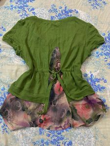 Cute Green Top &amp; Floral Skirt Set