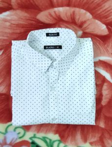 Zudio White Polka Dot Slim Fit Shirt