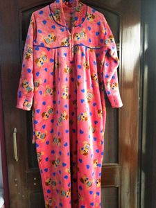 Fleece Cute Bear Print Nighty