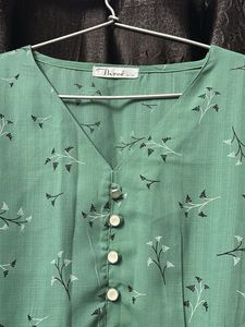 Green Floral Button-Down Top