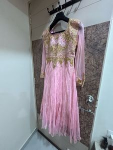Pink &amp; Gold Embroidered Anarkali