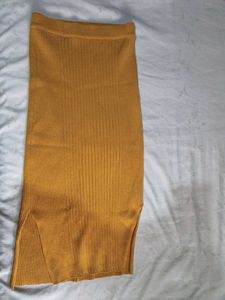 Mustard Ribbed Knit Midi Skirt