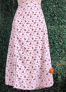 White Floral Slit Skirt
