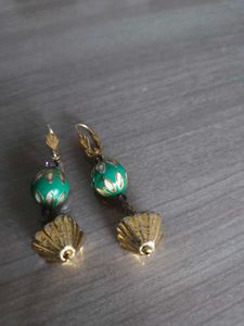 Blue Enamel Gold Drop Earrings