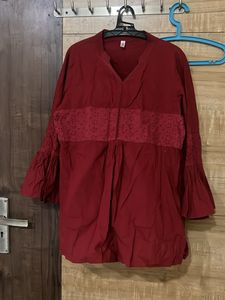 Maroon Cotton Top With Bell Sleeves