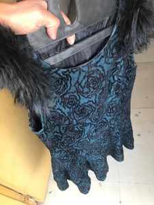 Feather Accent Teal Rose Dress
