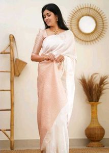 Elegant White &amp; peach Saree
