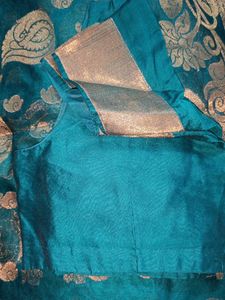 Teal &amp; Gold Brocade Saree